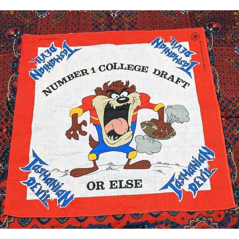 Vintage 80s Looney Tunes Tasmanian Devil College Football Bandana Collectable